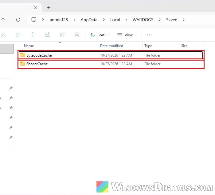 Delete Wardogs ShaderCache and BytecodeCache folders