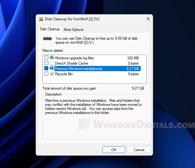 Delete Windows.old Previous Windows Installation from C: Drive