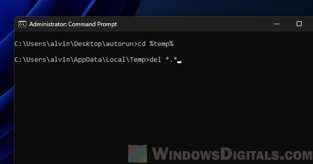 Delete all temp files using CMD in Windows 11