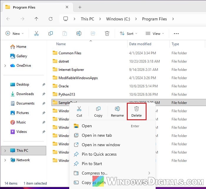 Delete app folder in Program Files Windows 11