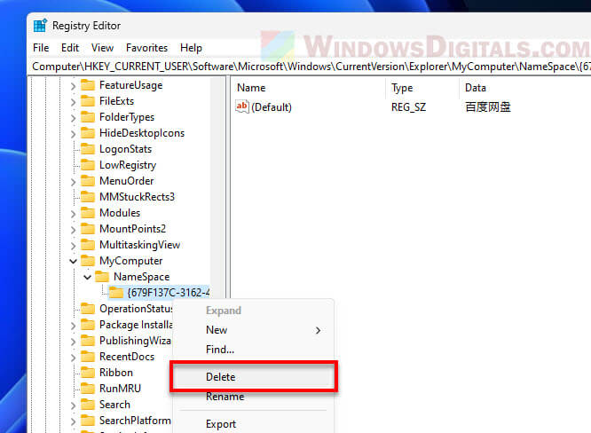 Delete baidu wangpan from File Explorer Windows 11 10