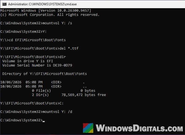 Delete boot fonts EFI System Partition Windows 11