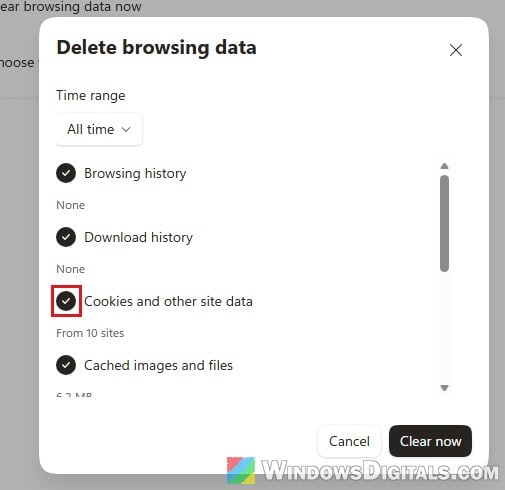 Delete browsing data cookies Edge Windows 11