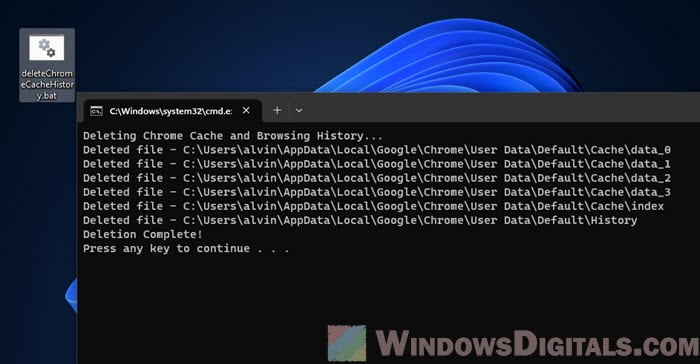 Delete browsing history on command prompt