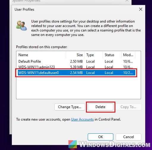 Delete defaultuser0 user profile Windows 11