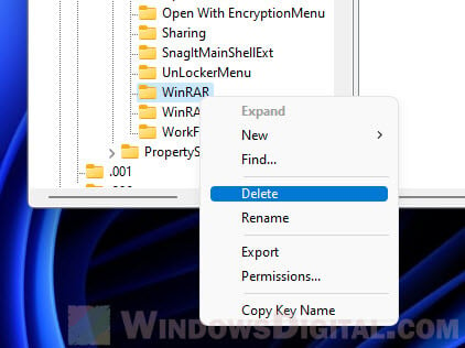 Delete items from context menu Windows 11