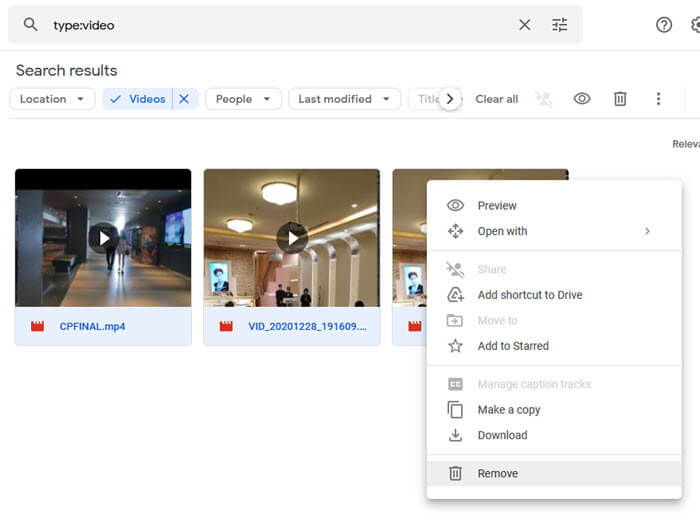 Delete only photos or videos from Google Drive