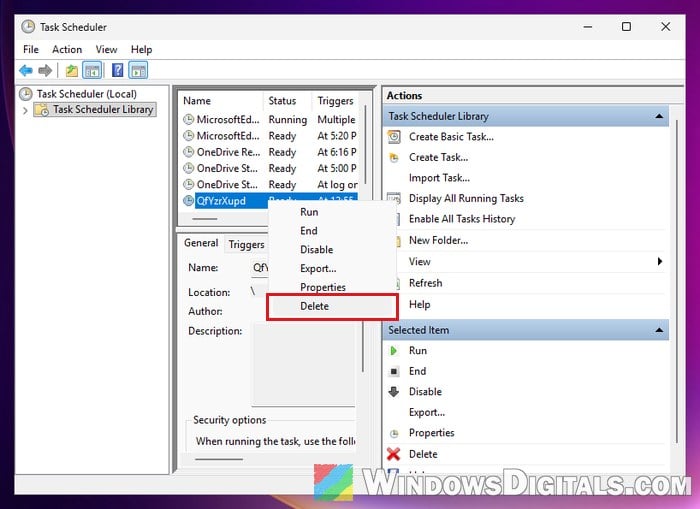 Delete scheduled task Task Scheduler Windows 11