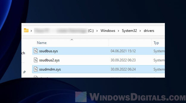 Delete ssudbus.sys and ssudmdm.sys incompatible drivers