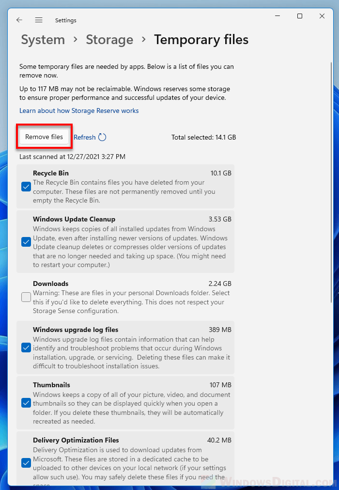 Delete temporary files in Windows 11
