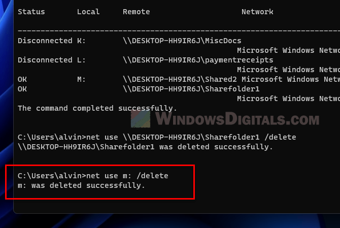 Deleting Samba network shared drive credentials CMD