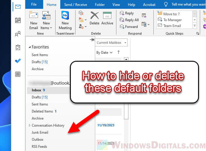 Deleting or Hiding Default Folders in Outlook