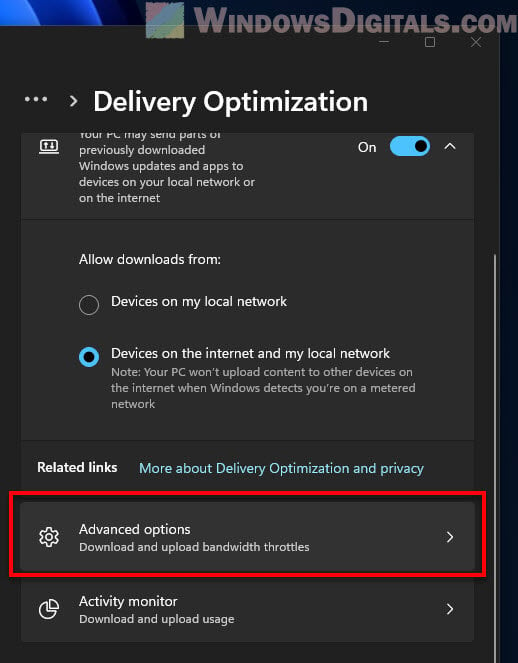 Delivery Optimization Advanced options