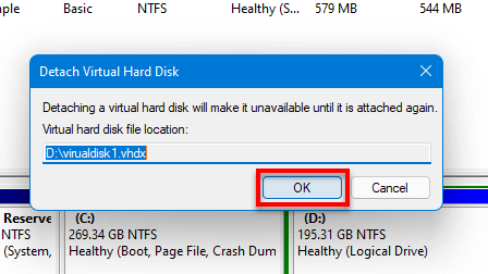 Detach Virtual Hard Disk Windows 11