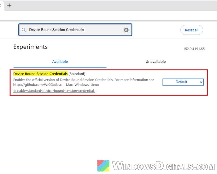 Device Bound Session Credentials flag in Microsoft Edge flags