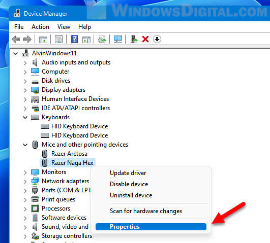 Device Manager Mouse Properties