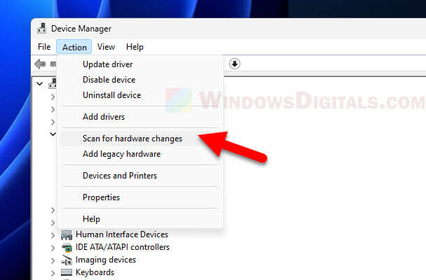 Device Manager Scan for hardware changes