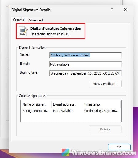 Digital Signature Details This digital signature is OK WizTree