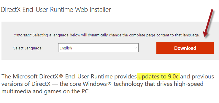 DirectX 9 End-user runtime offline installer download