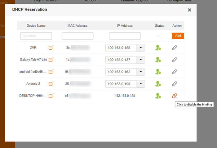 Disable Binding IP Address DHCP Reservation