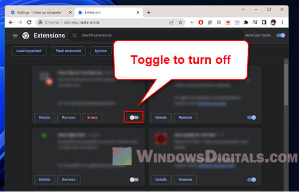 Disable Chrome Extensions