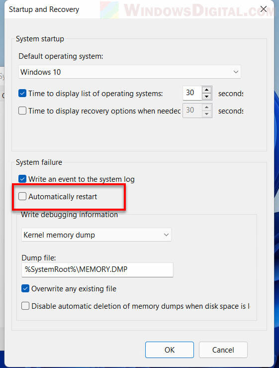 Disable Computer Automatic Restart Windows 11