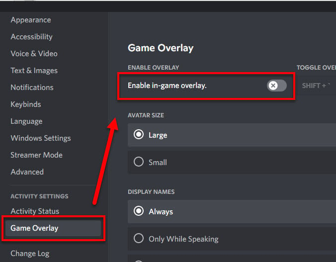 Disable Discord in-game overlay