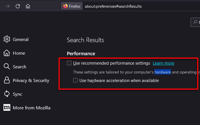 Disable Hardware Acceleration in Firefox browser