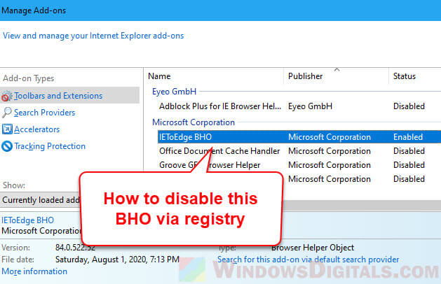 Disable IEToEdge BHO