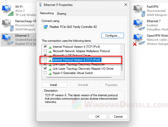 Disable IPv6 in Windows 11