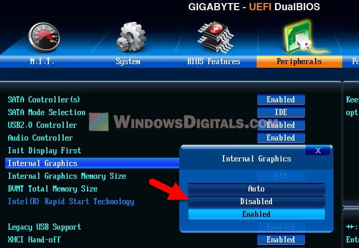 Disable Intergrated Graphics BIOS