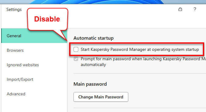 Nonaktifkan Kaspersky Password Manager Windows 11