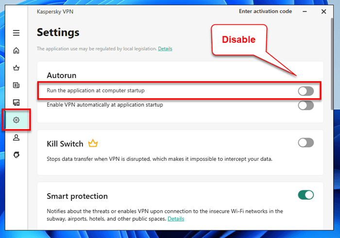 Disable Kaspersky VPN Secure Connection Windows 11