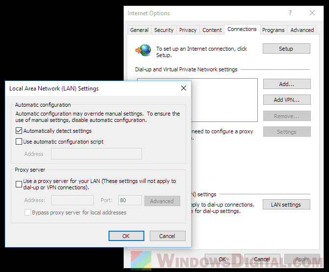 Disable Proxy Settings Automatic IE LAN settings