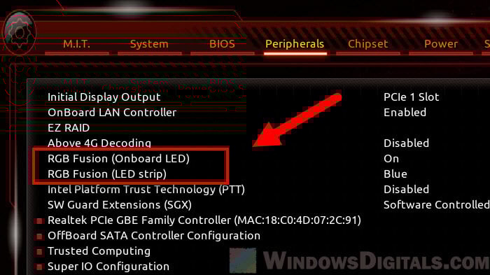 Disable RGB Fusion Onboard LED in Gigabyte App Center BIOS
