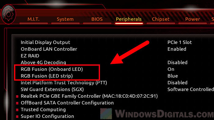 Disable RGB Fusion Onboard LED in Gigabyte App Center BIOS