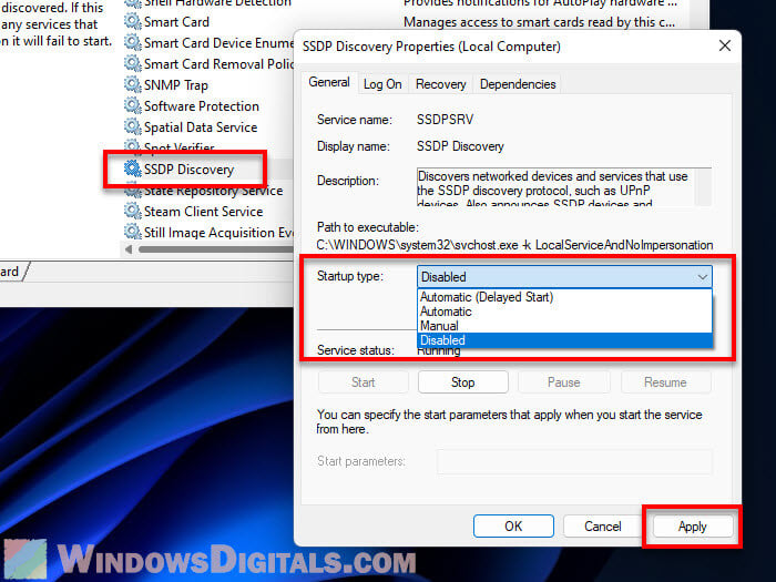 Disable SSDP Discovery service in Windows 11