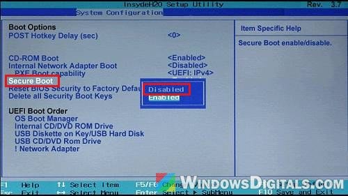 Disable Secure Boot in HP BIOS