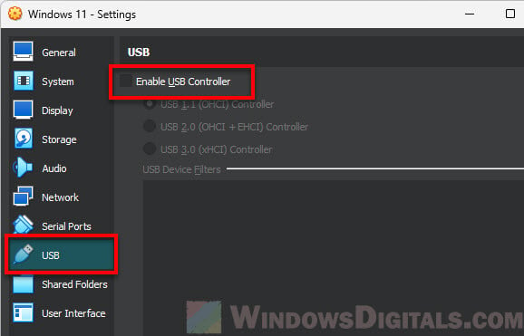Disable USB Controller in VirtualBox VM