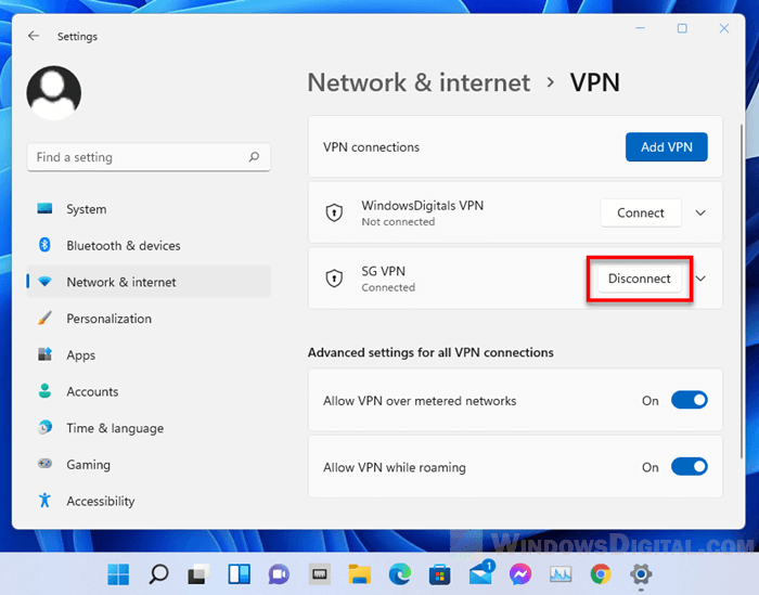 Disable VPN Windows 11