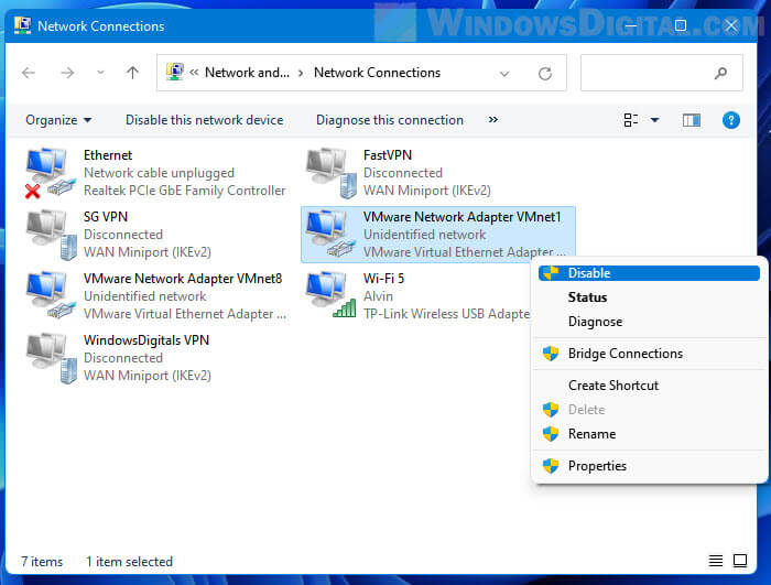 Disable Virtual Network Adapter VPN Windows 11