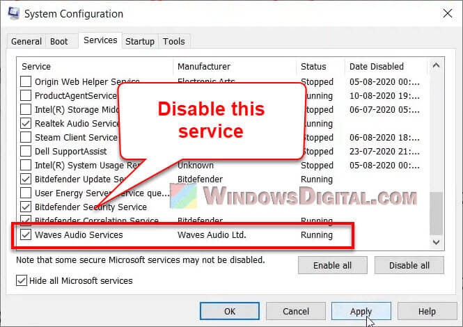 Disable Waves Audio Services Windows 11