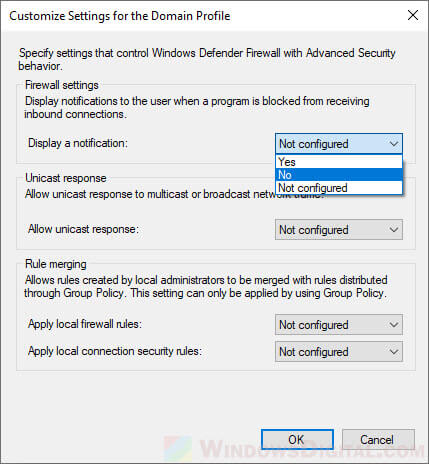 Disable Windows 11/10 firewall notifications via command line