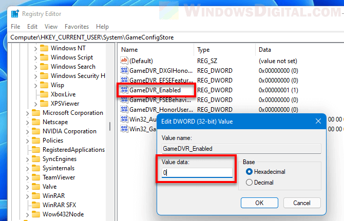 Disable Xbox Game DVR Registry Windows 11