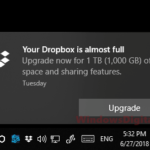 Disable Your Dropbox is almost full notification message