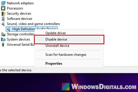 Disable audio device in Device Manager Windows 11