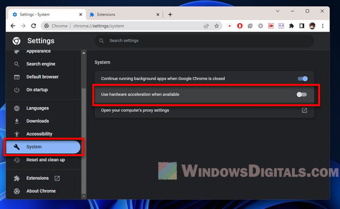 Disable hardware acceleration on Chrome