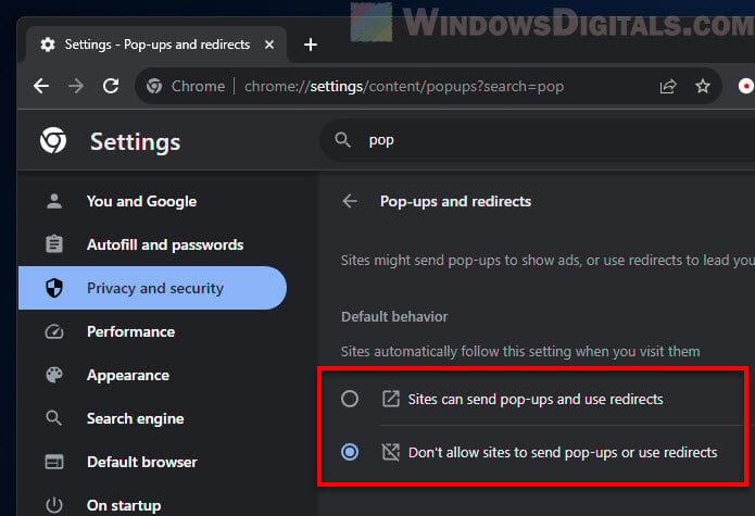 Disable popup blocker Chrome