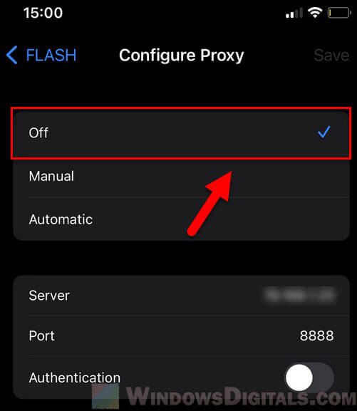 Disable proxy on iPhones
