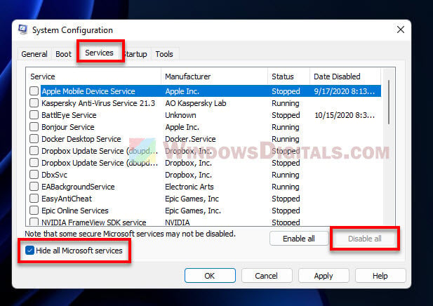 Disable services on Windows Startup